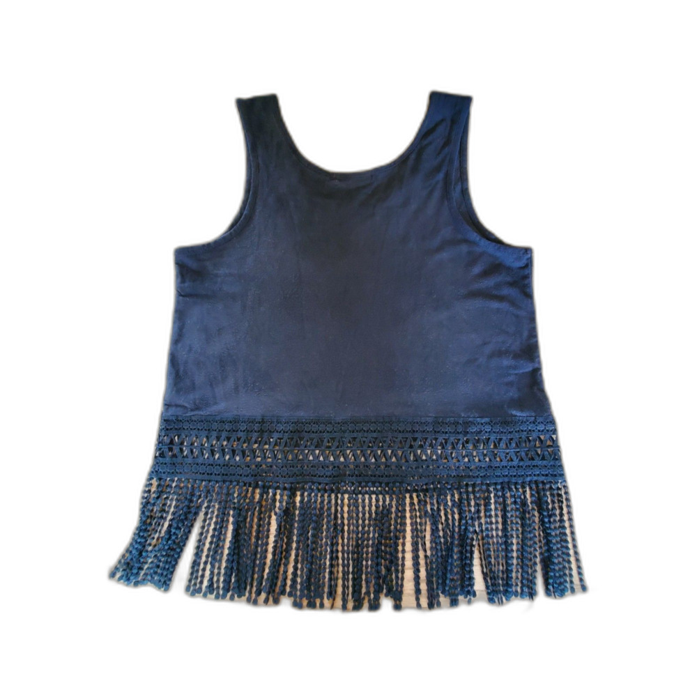 Maurices Cropped Black Tank Top with Fringe Festival Party Hippie Music M VGUC